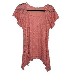 Dressbarn Lace Coral Tunic Top Womens M Flutter Sleeves & Lining